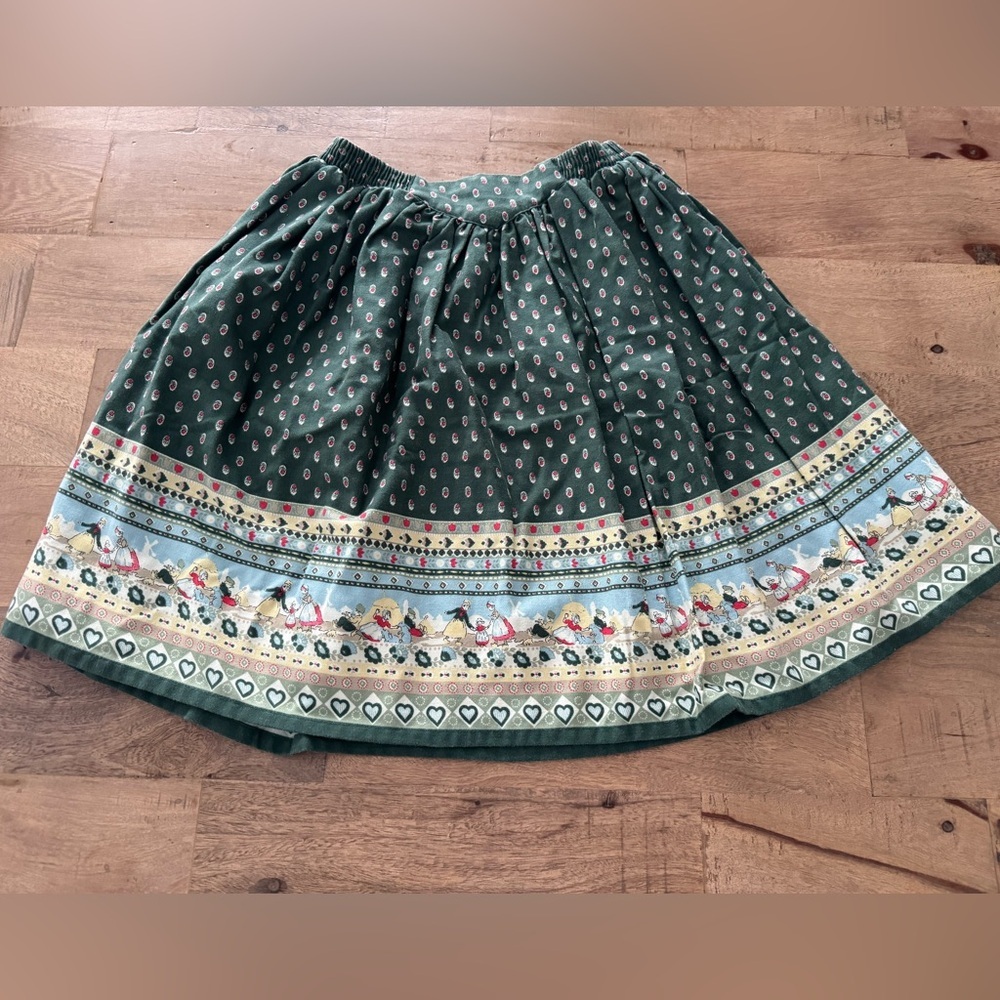 Vintage Deux par Deux Forest Green A-Line mini Skirt novelty scenery size 10